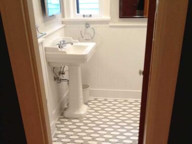 Finished remodeled bathroom with new tiles